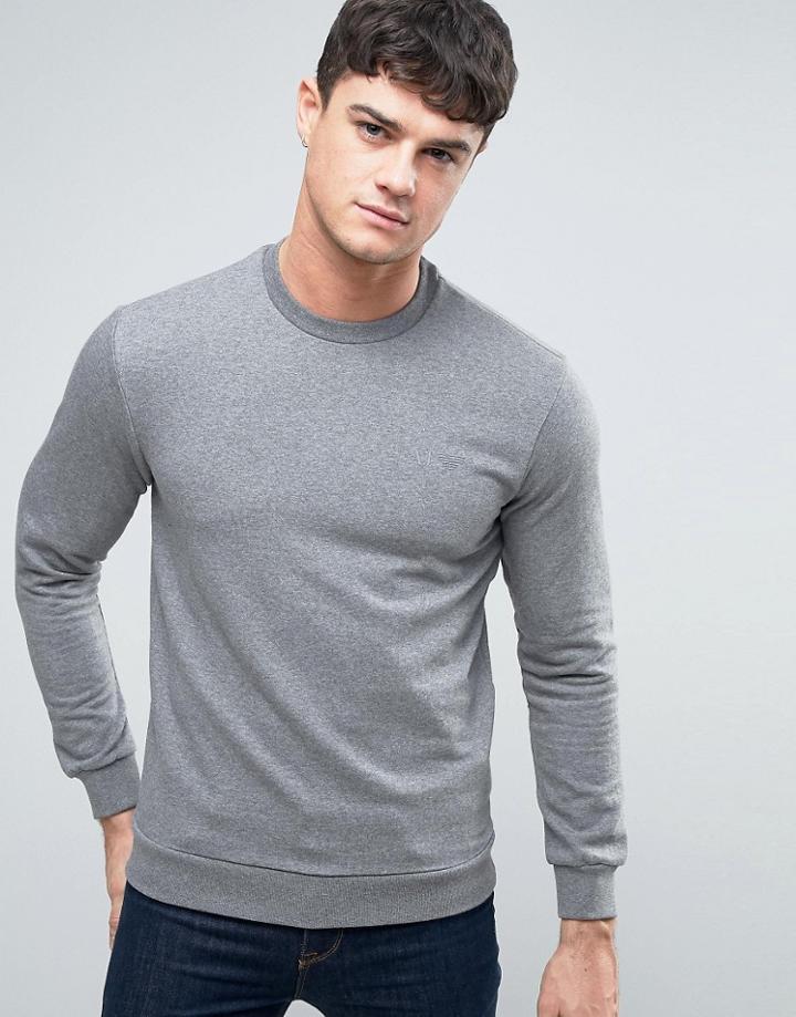 Armani Jeans Logo Crew Sweatshirt Regular Fit In Gray Marl - Gray
