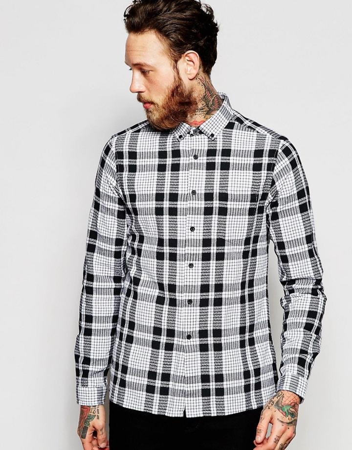 Asos Textured Shirt In Monochrome In Regular Fit - White