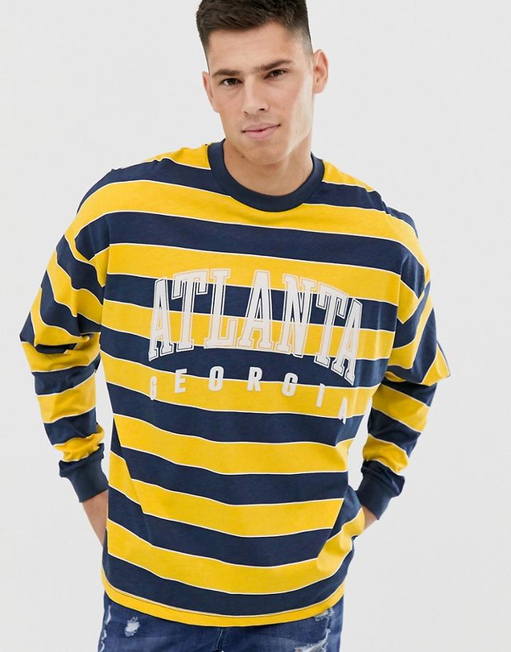 Asos Design Oversized Long Sleeve Striped T-shirt With Flock City Print - Multi