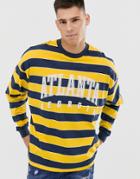 Asos Design Oversized Long Sleeve Striped T-shirt With Flock City Print - Multi