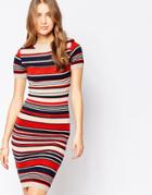 Club L Knitted Sweater Dress In Stripe With Rib Sleeves