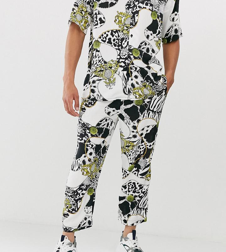 Reclaimed Vintage Baroque Animal Chain Print Pants-white