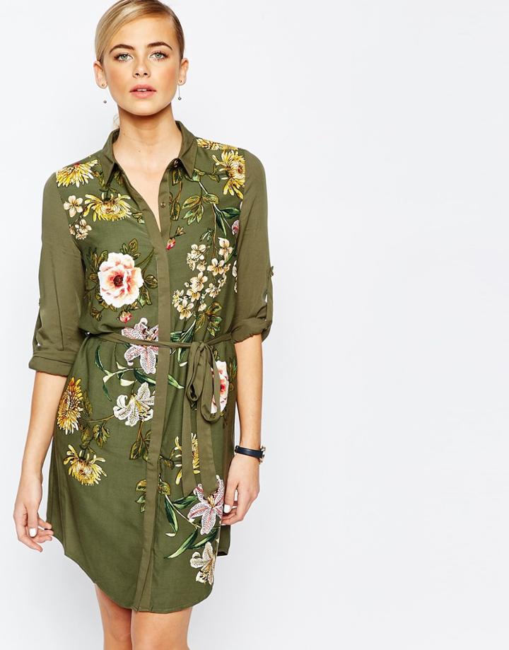 Oasis Opium Visc Print Shirt Dress - Multi Khaki