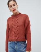 Native Youth Premium Hand Knitted Cropped Cable Knit Sweater - Red