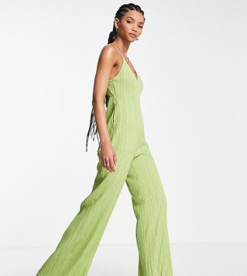 Lola May Tall Tie Back Wide Leg Jumpsuit In Lime-green