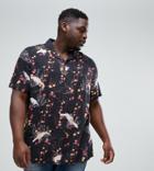 Asos Plus Regular Fit Viscose Shirt With Dove Print And Revere Collar - Gray