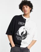 Asos Design Oversized T-shirt In Black And White Color Block With Front Print
