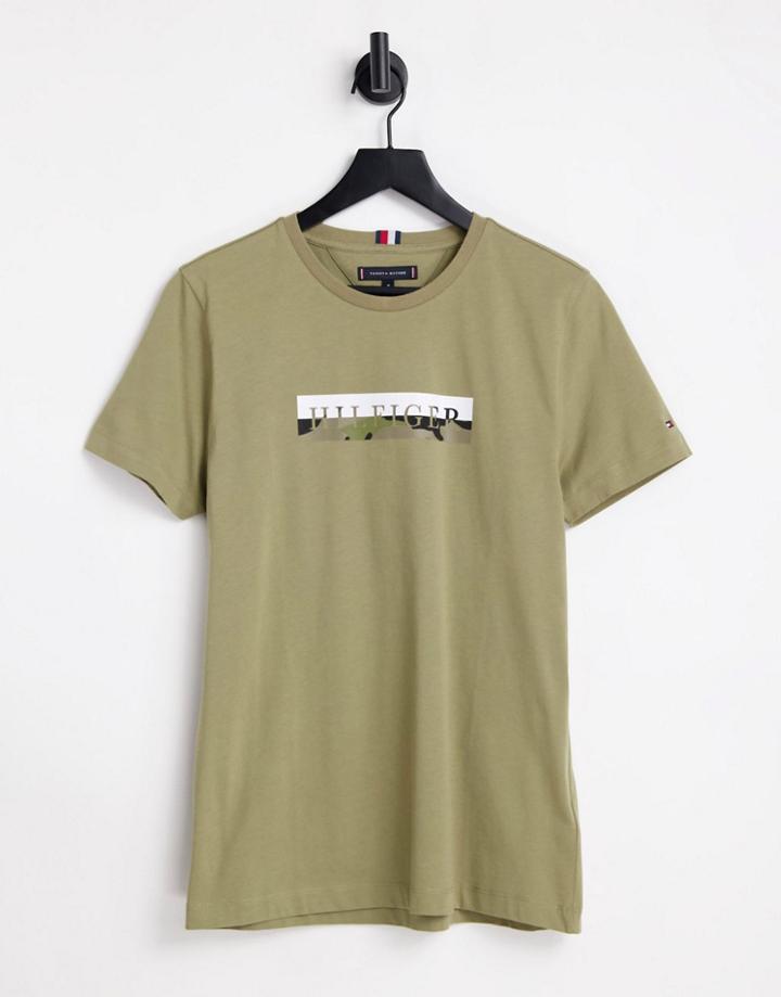 Tommy Hilfiger Camo Box Logo T-shirt In Khaki-brown