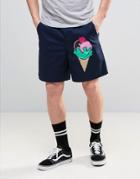 Asos Elasticated Waist Shorts With Ice Cream Print - Navy