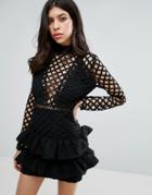 Missguided Lace Ruffle Detail Bodycon Dress - Black