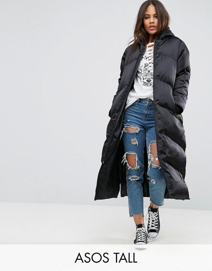 Asos Tall Longline Puffer Jacket - Black