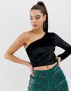 Asos Design One Shoulder Top In Velvet-black