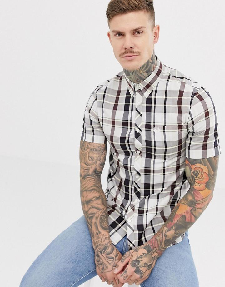 Fred Perry Short Sleeve Check Shirt In Navy - Navy