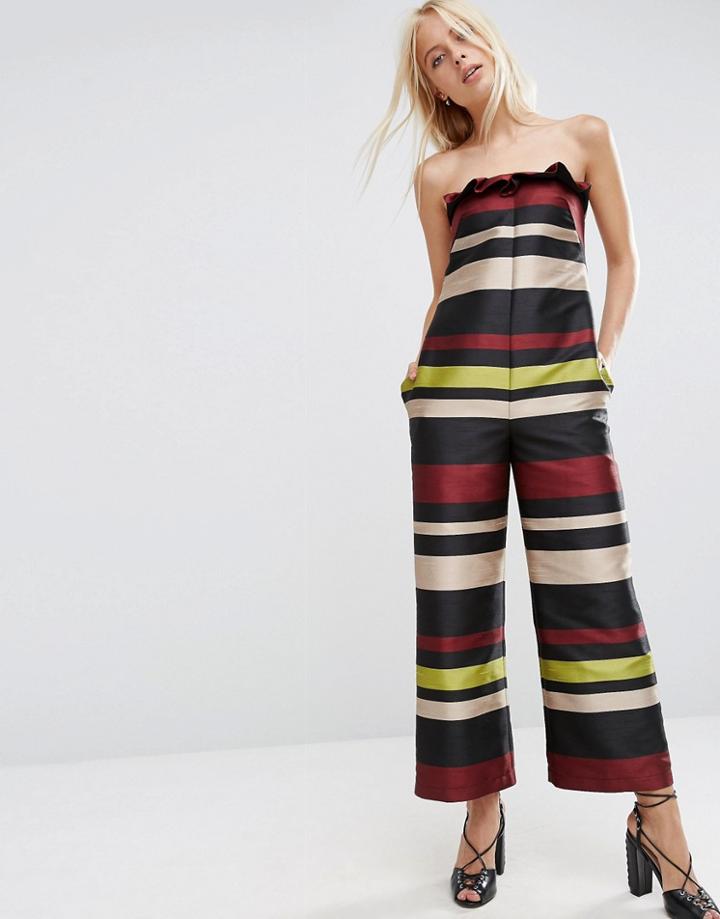 Asos Jumpsuit In Premium Jacquard Stripe - Multi