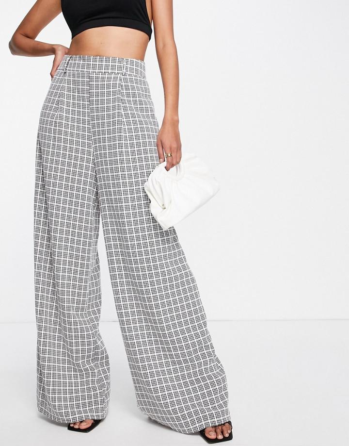 Flounce London High Waist Wide Leg Pants In Black And White Check