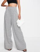 Flounce London High Waist Wide Leg Pants In Black And White Check