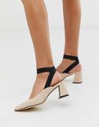Truffle Collection Pointed Mid Heels In Beige-black