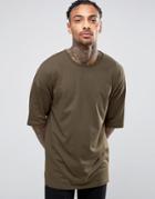 Asos Oversized Longline T-shirt With Half Sleeve In Green - Green