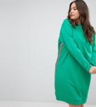 Asos Design Curve Midi Sweat Dress With Side Stripe - Green