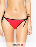 Asos Mix And Match Micro Contrast Brazilian Tie Side Bikini Bottom - Red