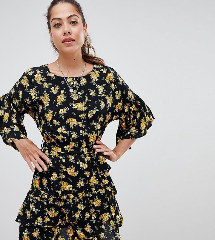 Miss Selfridge Tea Dress With Ruffle Sleeves In Floral Print