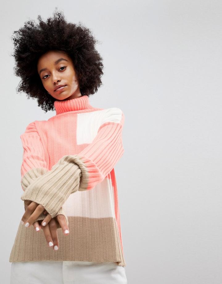 Asos Sweater In Rib And Blocked Pattern - Yellow