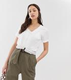 New Look Tall Lace Up Front Broderie Detail Blouse In Off White - White