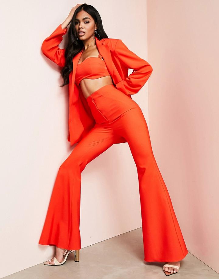 Asos Luxe Flared Suit Pants In Red - Part Of A Set-blues