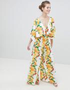 Asos Design Kimono Jumpsuit In Citrus Print - Multi