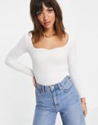 Asos Design Crop Top With Sweetheart Neck And Lettuce Hem In Cream-white