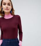 Warehouse Funnel Neck Color Block Sweater In Burgundy - Multi