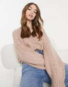 Asos Design Chunky V-neck Cropped Sweater In Pink