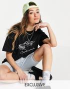 Reclaimed Vintage Organic Cotton T-shirt With Car Line Drawing In Black