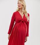 Asos Design Maternity Pleated Tie Front Mini Dress - Red