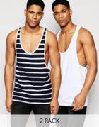 Asos Tank With Plain And Stripe Print 2 Pack Save 15% - Multi