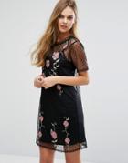 New Look Embroidered Mesh T-shirt Dress - Black
