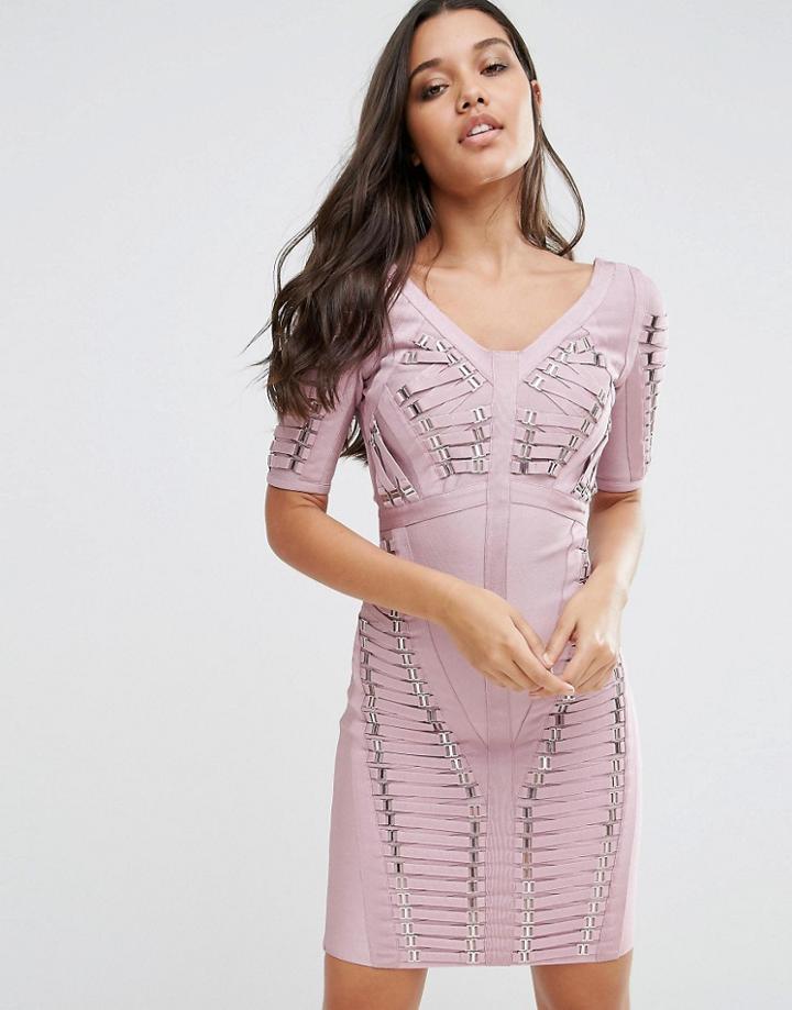 Wow Couture Ladder Detail Bandage Dress - Pink