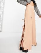 Public Desire Wide Leg Tie Side Pants In Stone-neutral