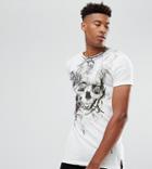 Religion Tall Longline T-shirt With Smoke Skull Print - White