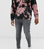 Asos Design Plus Spray On Jeans In Power Stretch In Washed Gray With Abrasions