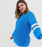 Junarose Sweater With Elbow Stripes - Blue