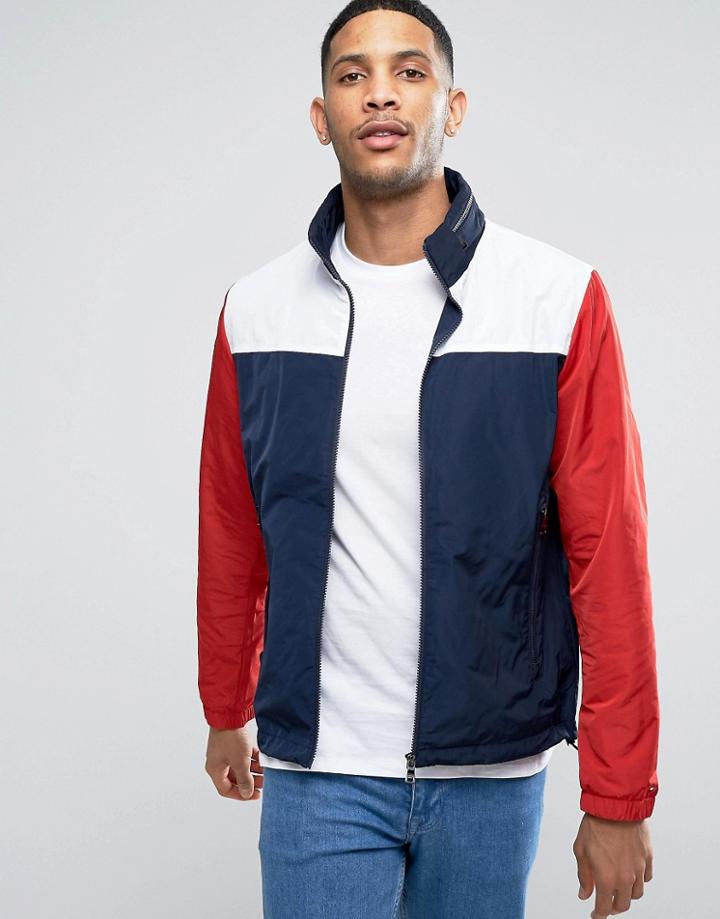 Tommy Hilfiger Color Block Nylon Jacket With Concealed Hood - Navy