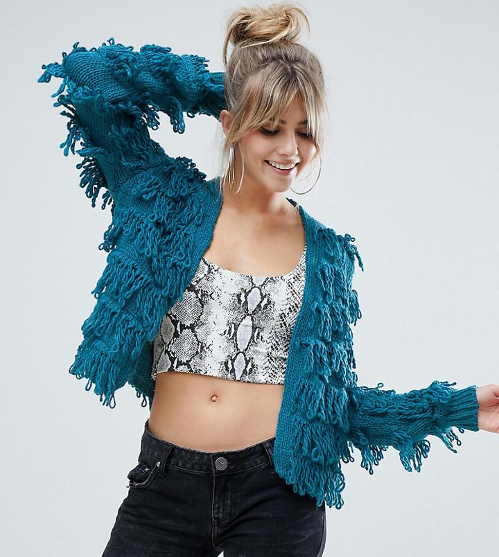 Boohoo Shaggy Cardigan In Blue - Blue