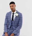 Asos Design Tall Wedding Super Skinny Suit Jacket In Blue Wool Blend Check