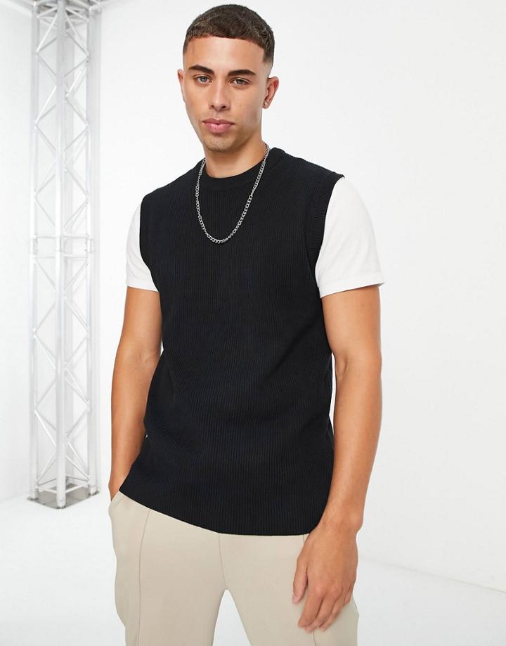 Only & Sons Textured Knitted Tank In Black