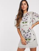 Frock & Frill Embellished Flutter Sleeve Mini Dress In Gray-grey