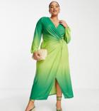 River Island Plus Ring Detail Ombre Midi Dress In Green