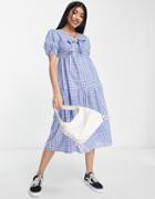 Influence Tie Front Midi Dress In Blue Gingham