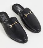 Truffle Collection Wide Fit Faux Leather Trim Mules In Black