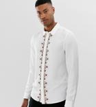 Asos Edition Tall Regular Fit Satin Shirt With Embroidered Placket In White - White